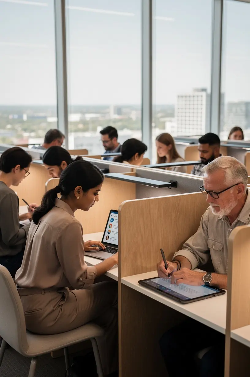 Person working on a minimalist desk with few tools.