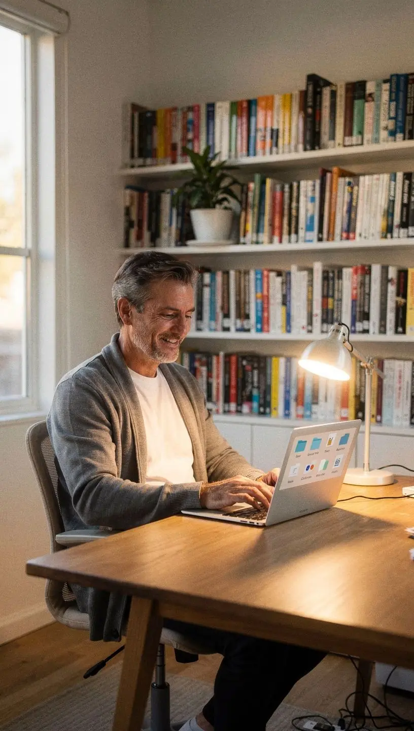 Organized workspace with minimal digital devices and tools