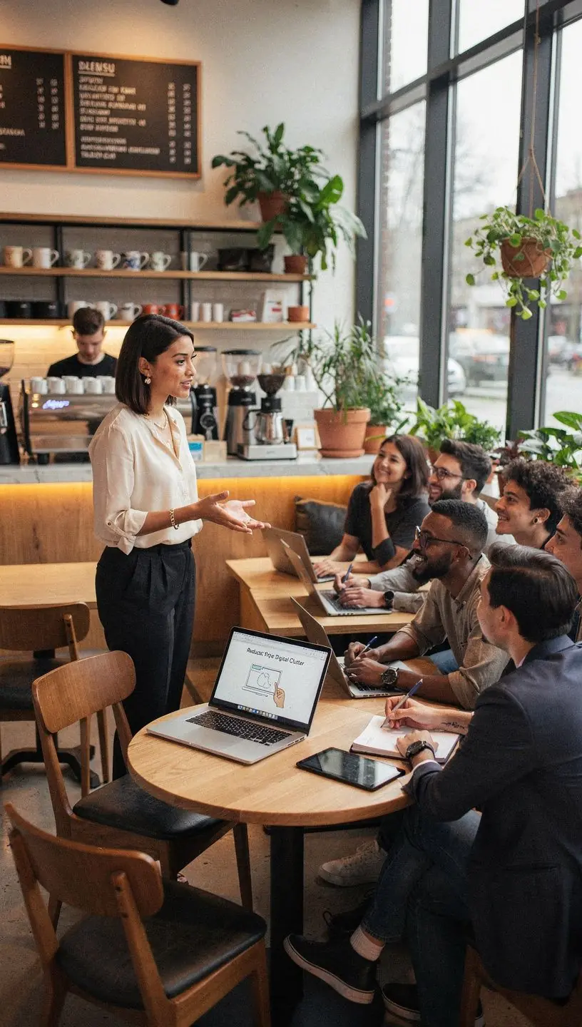 Minimalist digital workspace with organized tools and devices.